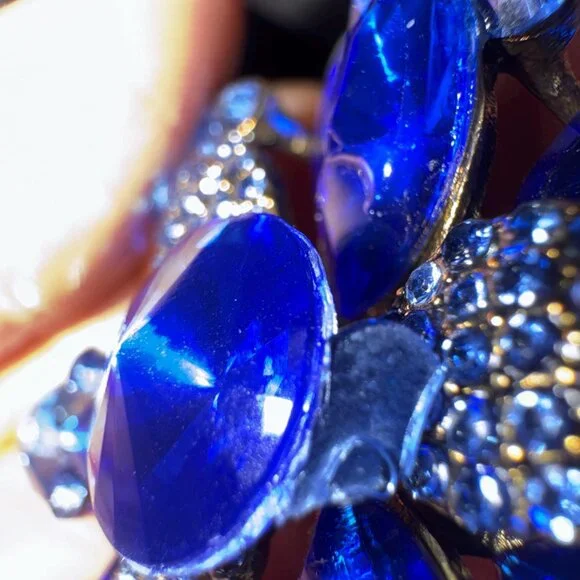Floral Snowflake Rhinestone Statement Brooch Vintage Blue Pin 2” - Picture 8 of 8